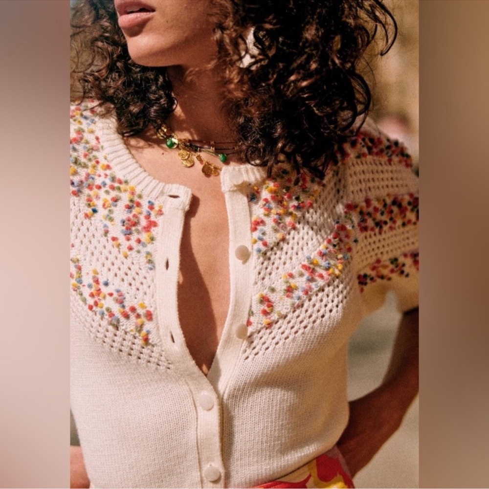 Sezane Cream Cardigan with Multicolor Confetti Detail - Picture 3 of 12